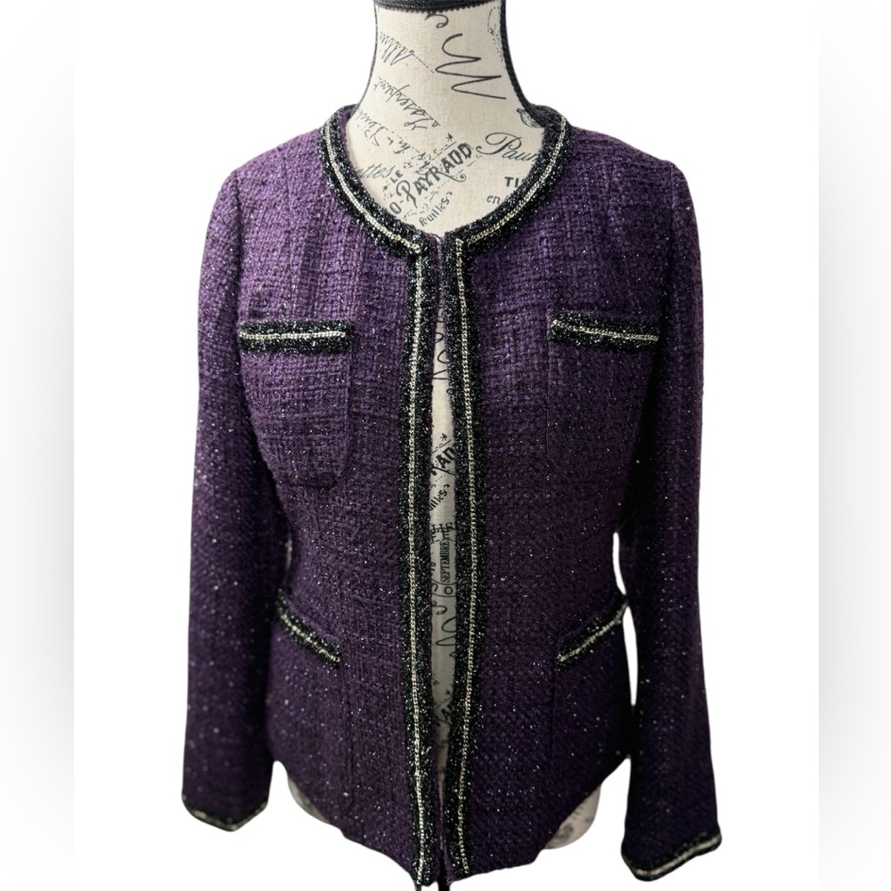 Purple Tweed Open-Front Blazer Jacket
